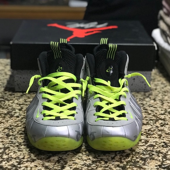 silver and green foamposites